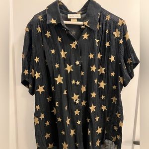Apparenza Black and gold button up collar star shirt ** vintage ** festive